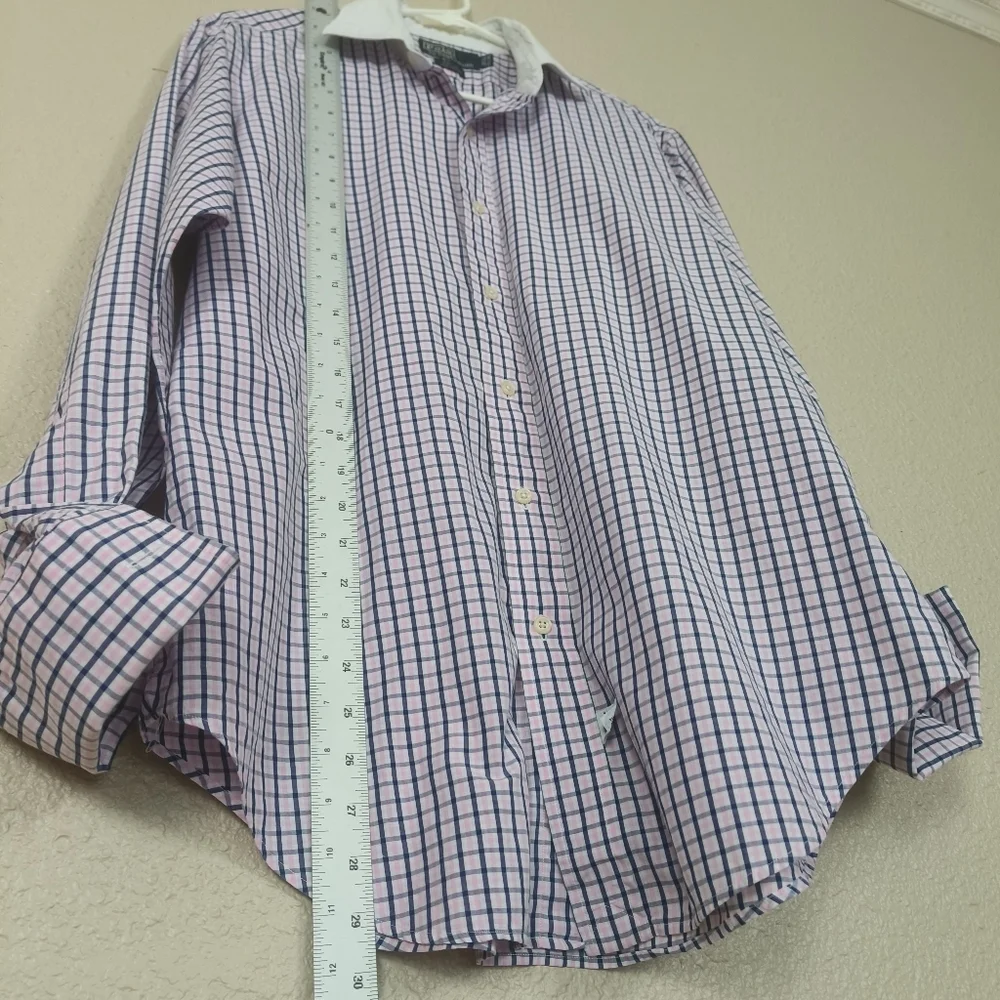 POLO RALPH LAUREN Men's Dress Shirt Long Sleeve 15 1/2-34 Pink/Blue Plaid Button